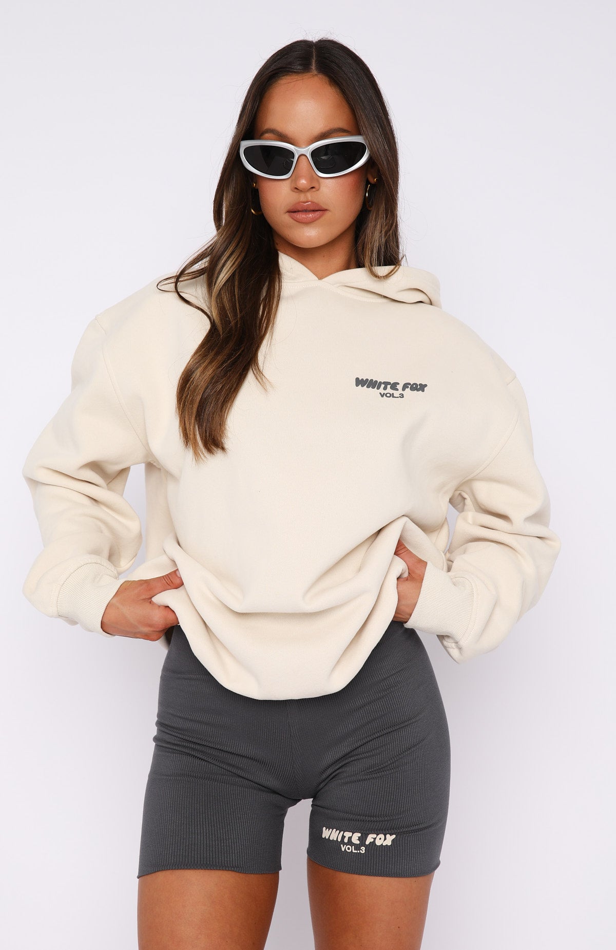 White Fox Offstage Ribbed Bike Shorts Charcoal
