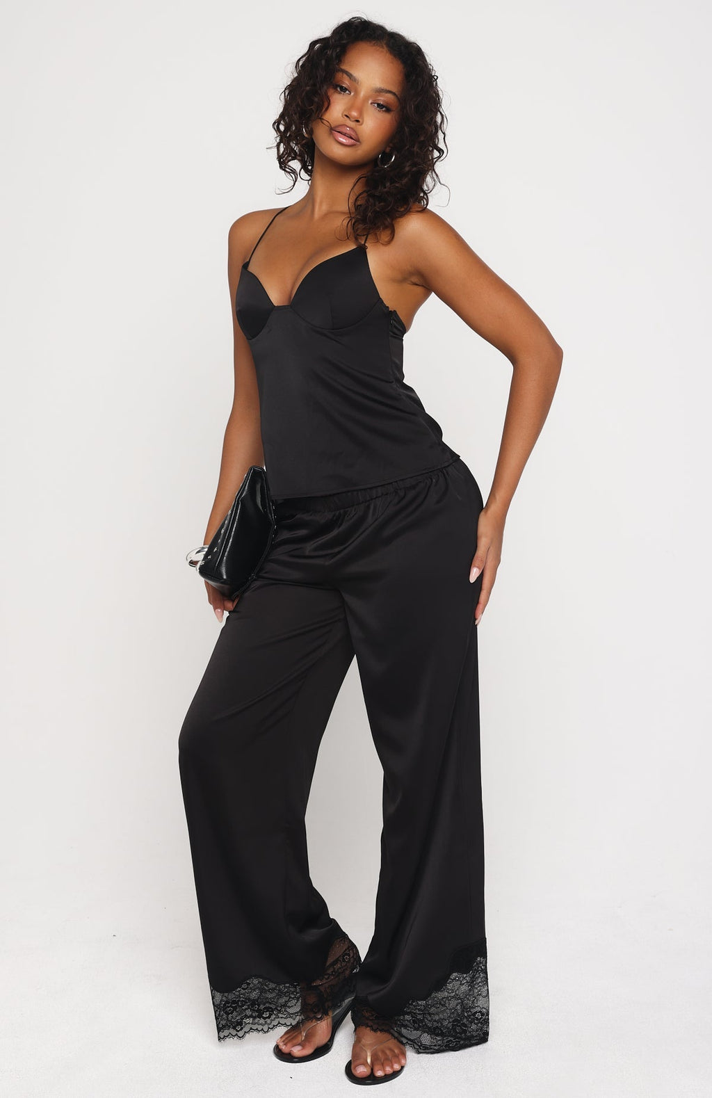 White Fox Manhattan Midnight Lace Insert Pants Black