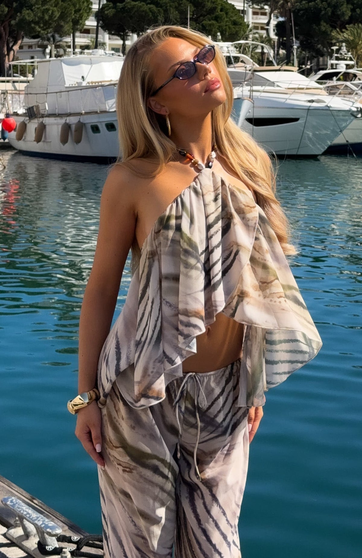 White Fox Eternally Lit Halter Top Stonewash