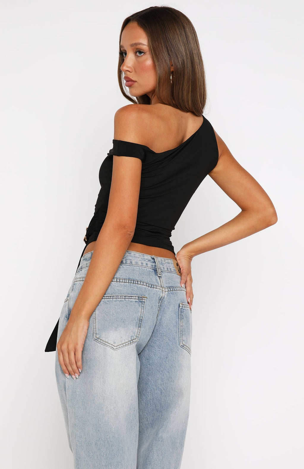 White Fox Stuck In A Dream Off Shoulder Top Black