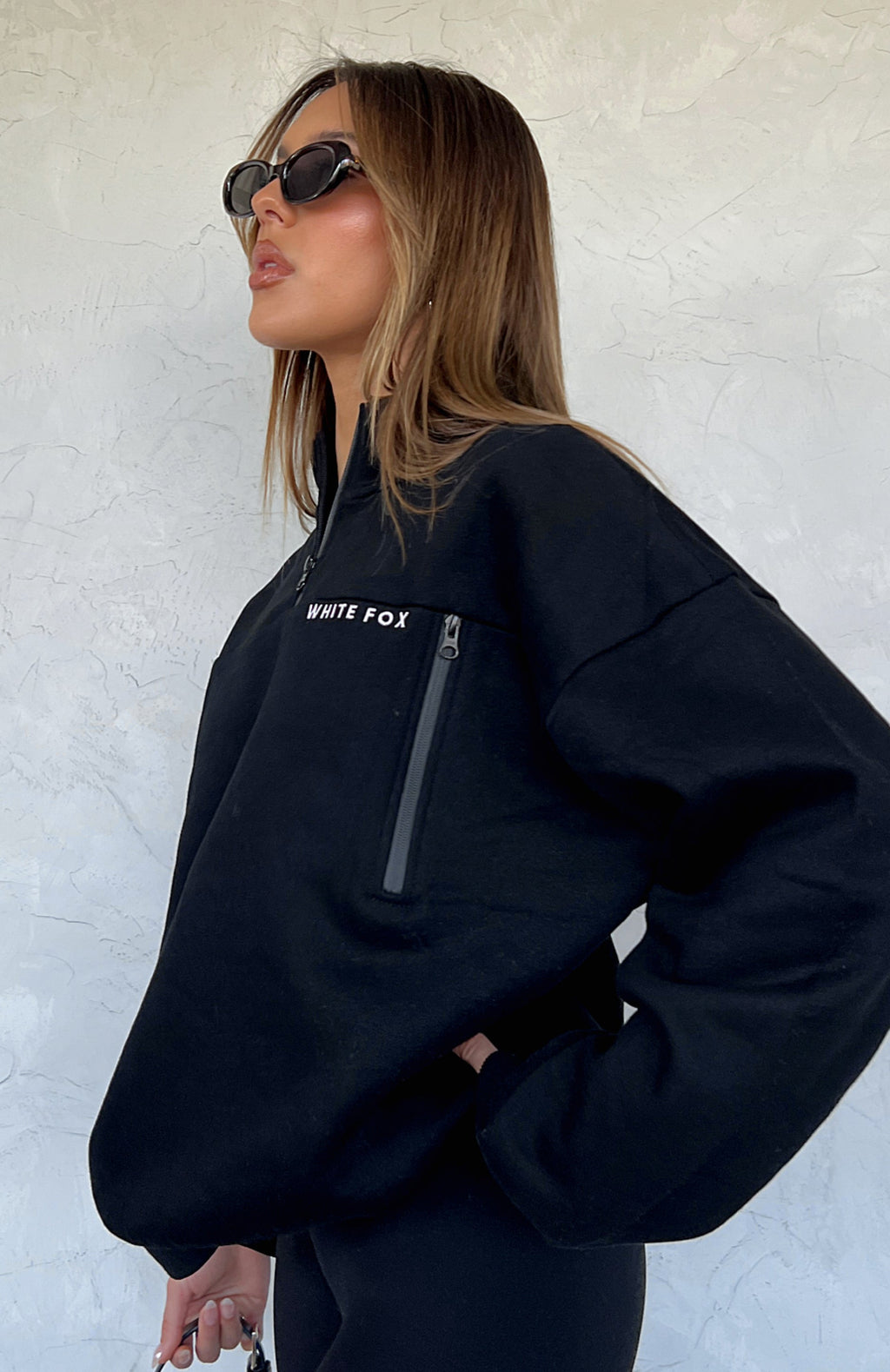White Fox Where Did You Go Zip Front Sweater Black