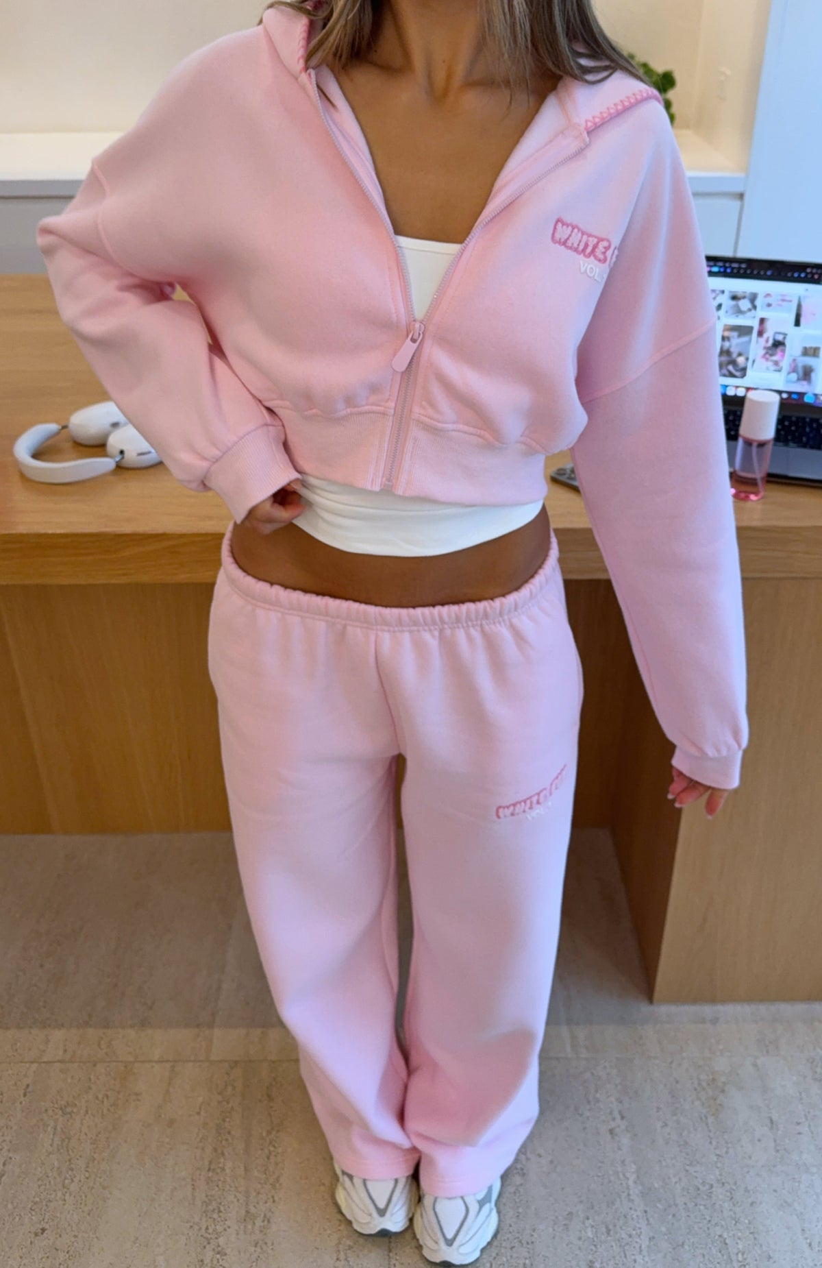 White Fox Vol. 1 Cropped Zip Front Hoodie Posy