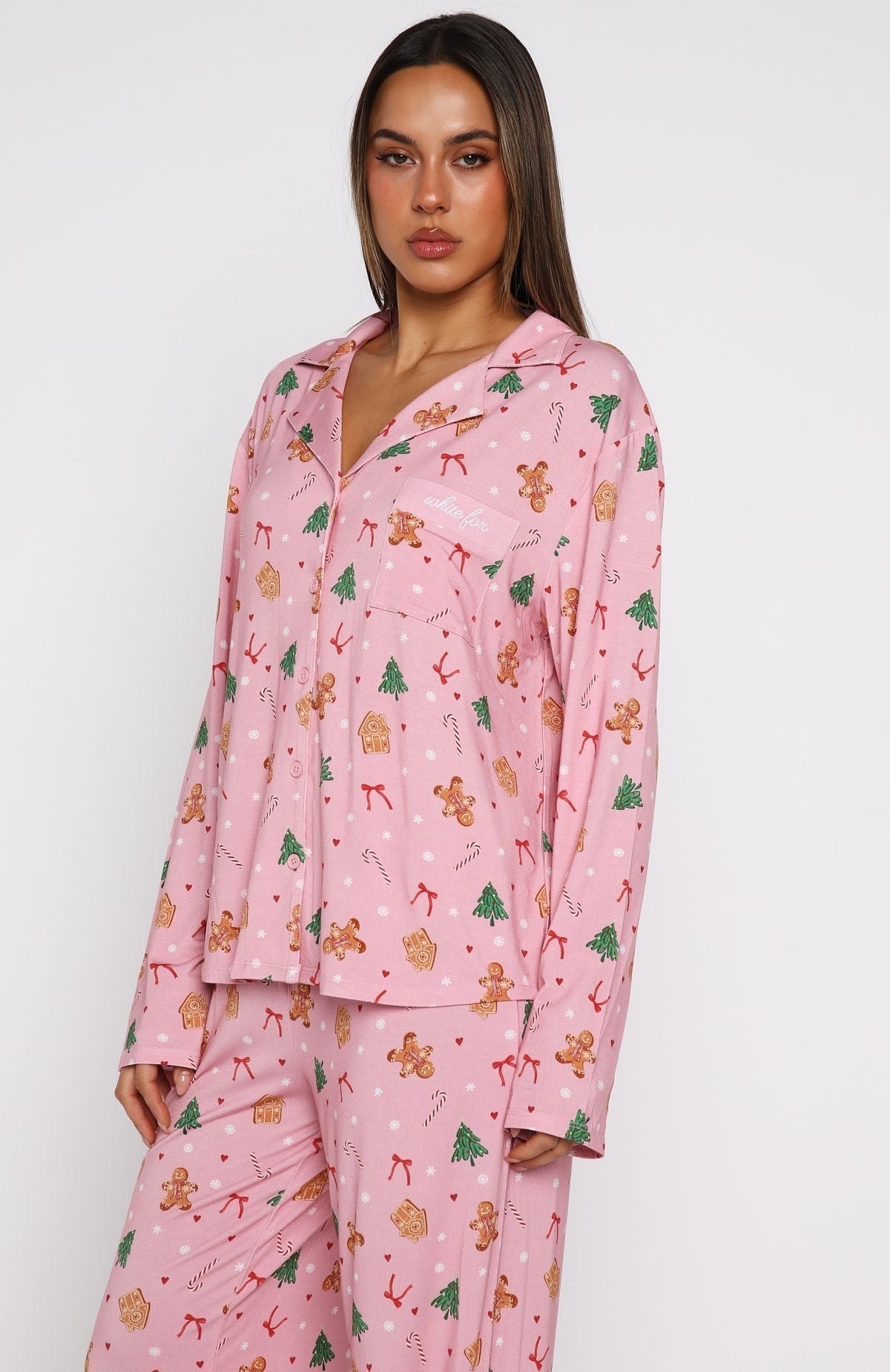 White Fox Pillow Talk Printed Long Sleeve Pyjama Set Candy Kiss