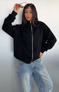 White Fox Such A Dream Oversized Zip Front Funnel Neck Jacket Black