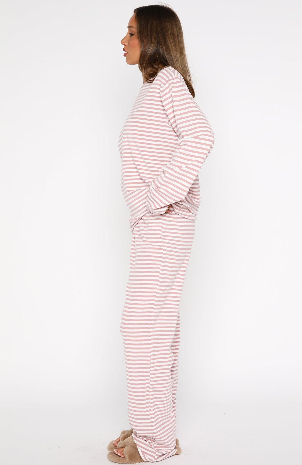 White Fox Slow Life Pyjama Pants Pink/White Stripe