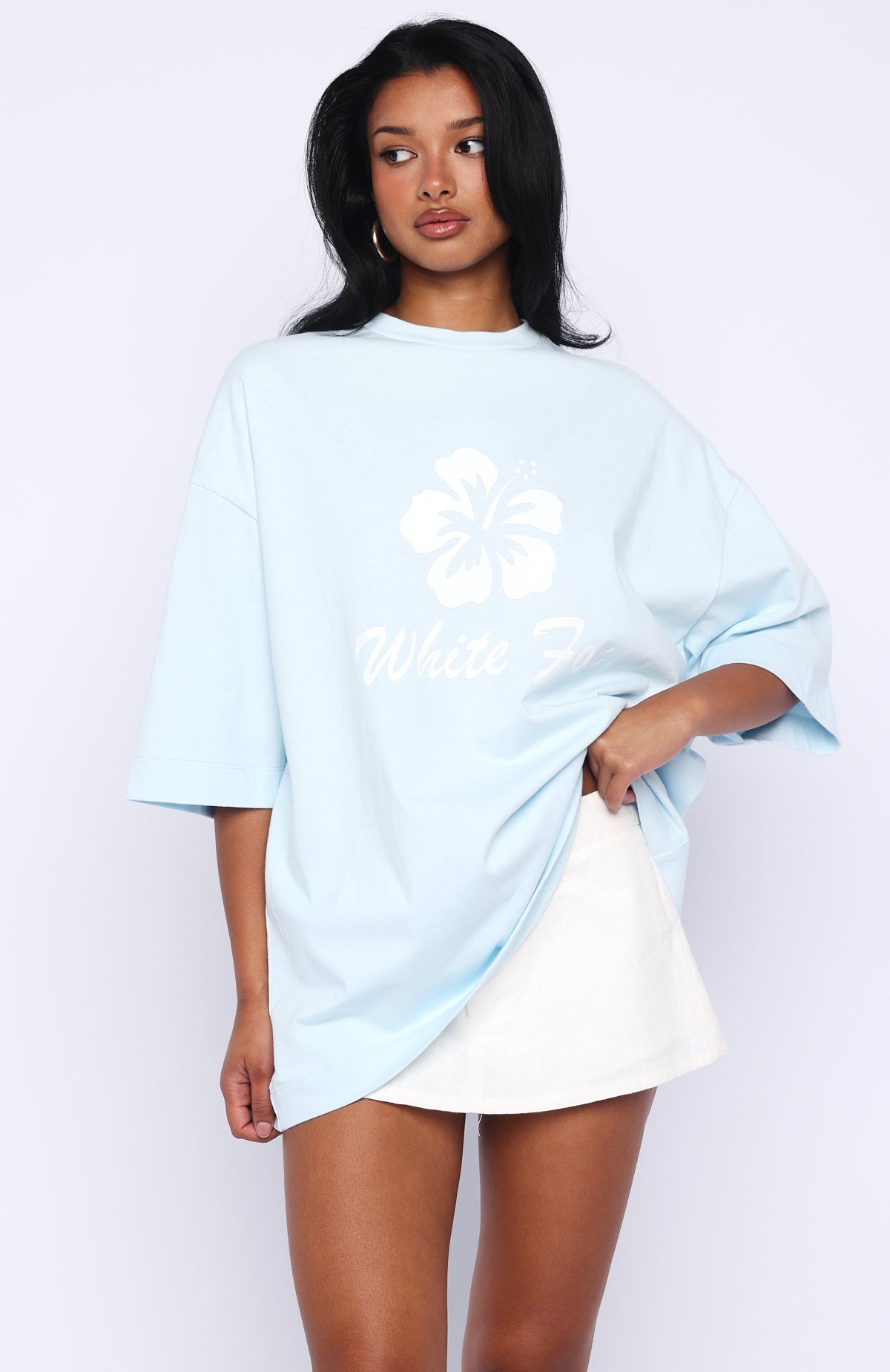 White Fox Own Your Glow Oversized Tee Blue