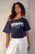 White Fox I've Got That Feeling Boxy Off Shoulder Tee Navy