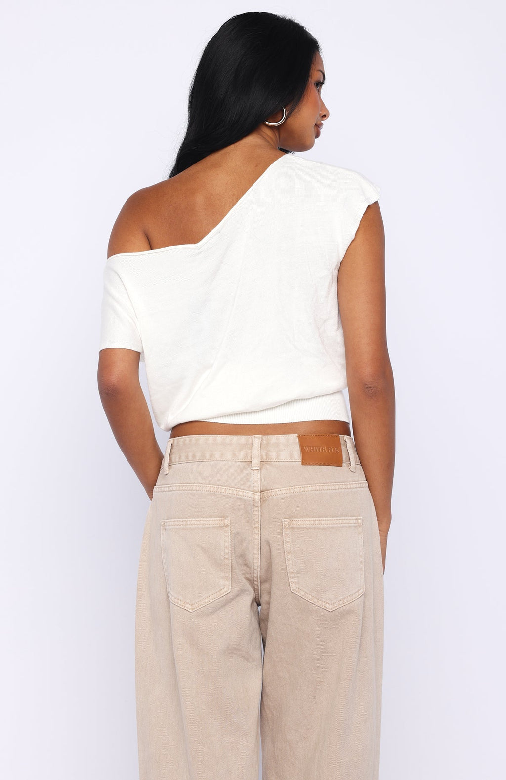 White Fox Can't Change My Mind Off Shoulder Cinched Top Off White