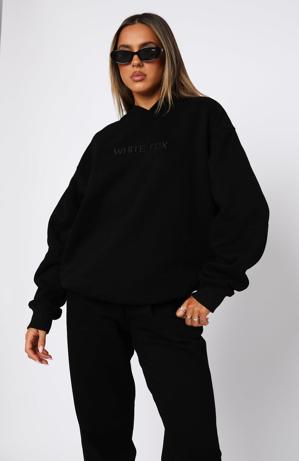 White Fox Stay Lifted Oversized Hoodie Black