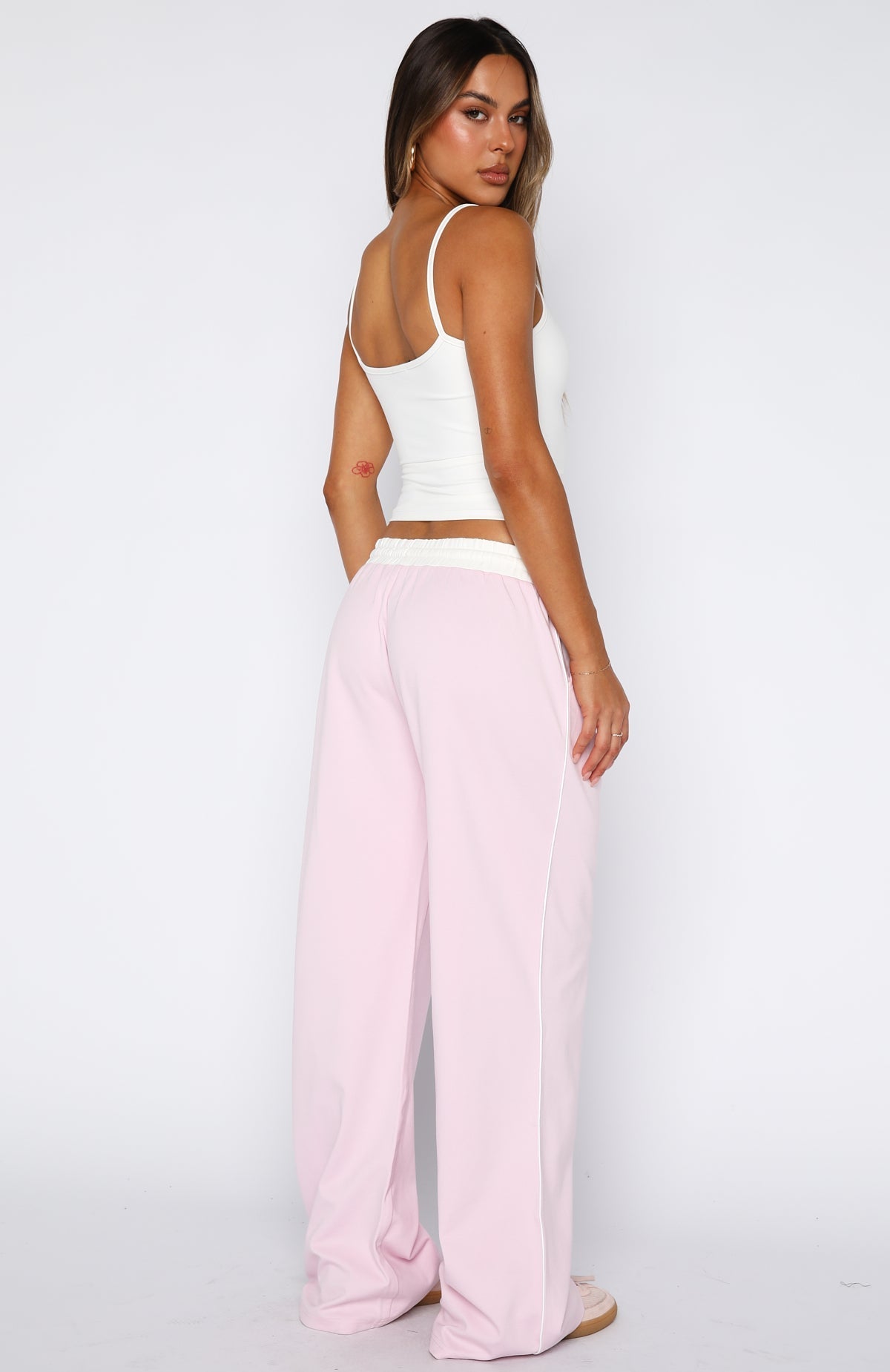 White Fox True Feelings Wide Leg Pants Baby Pink