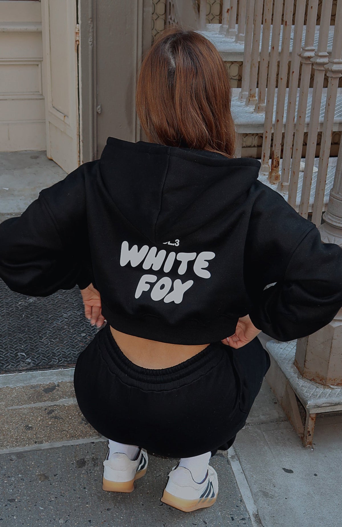 White Fox Offstage Cropped Zip Hoodie Monochrome