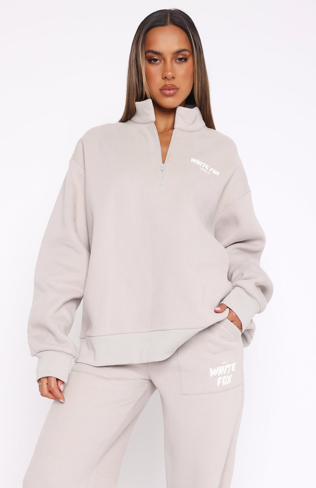 White Fox Offstage Zip Front Sweater Moon