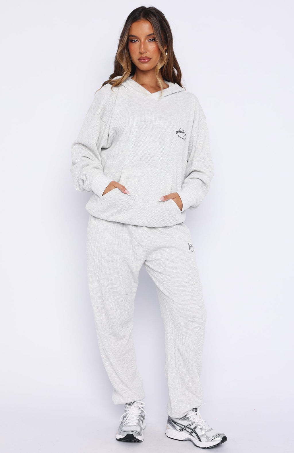 White Fox Moving Out Waffle Oversized Hoodie Light Grey Marle