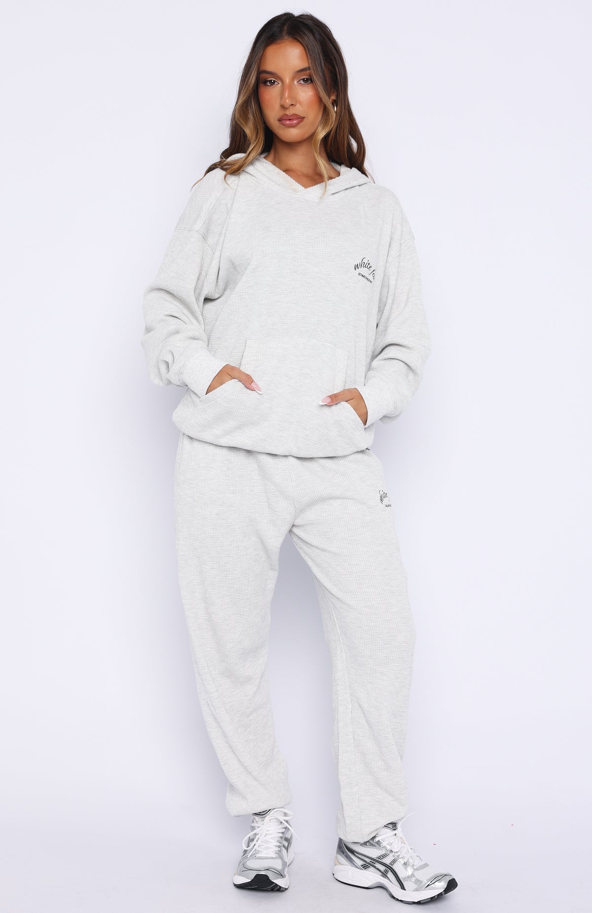 White Fox Moving Out Waffle Oversized Hoodie Light Grey Marle