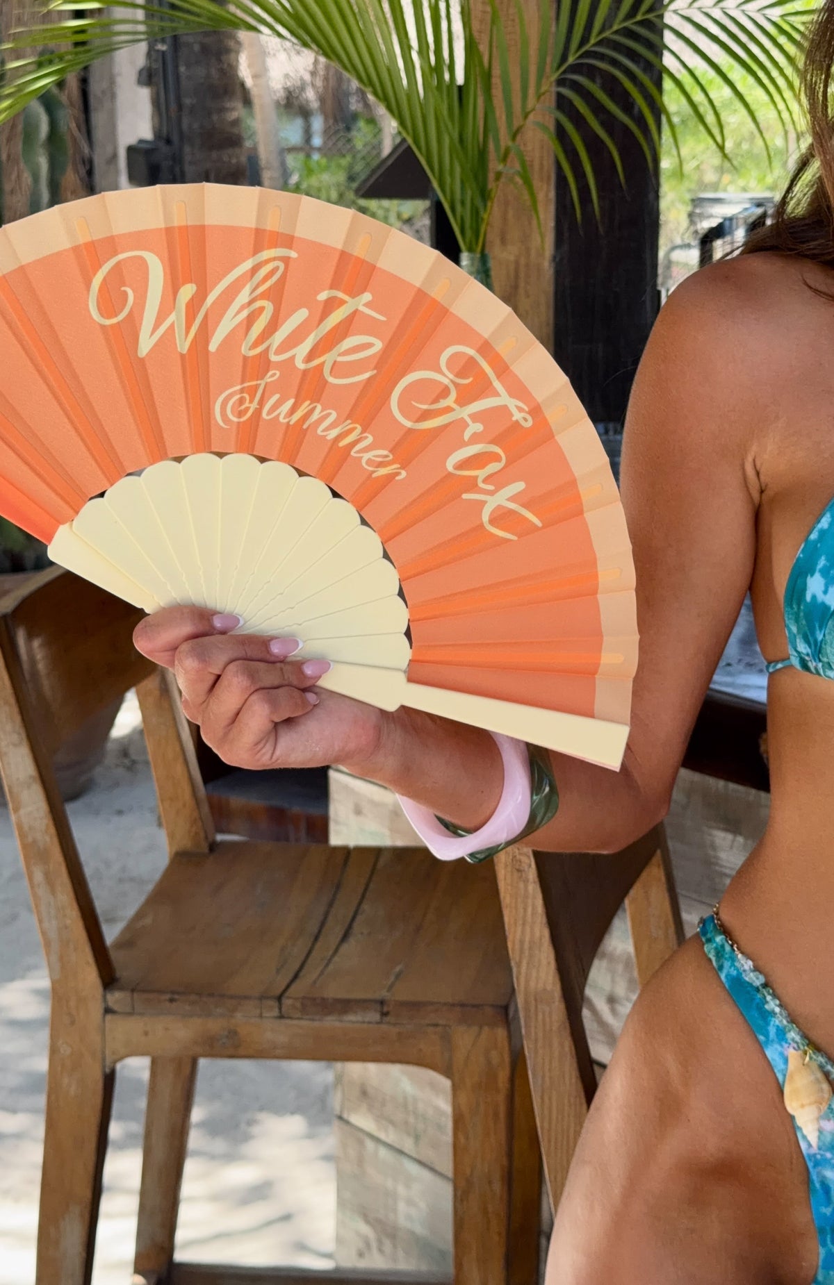 White Fox Majestic Mode Hand Held Fan Orange
