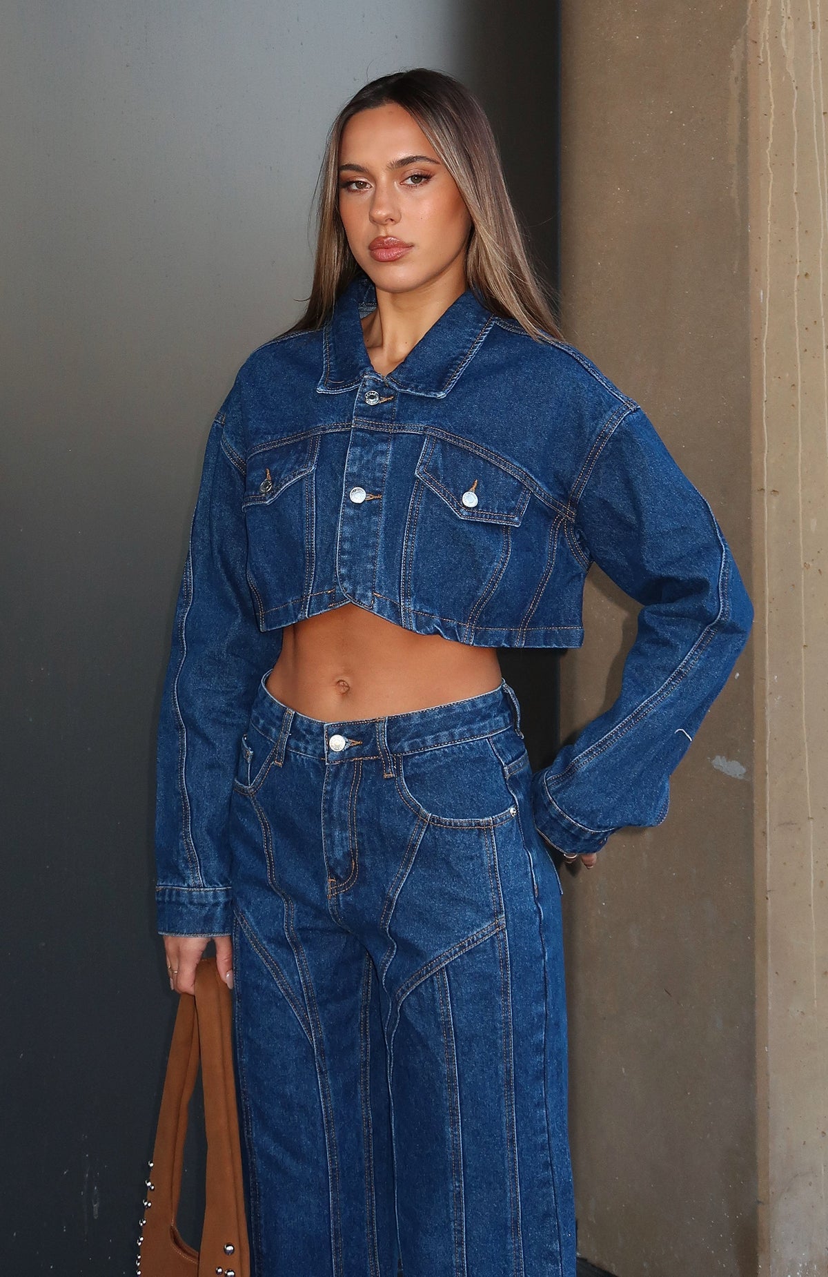 White Fox Love You Again Denim Jacket Dark Blue