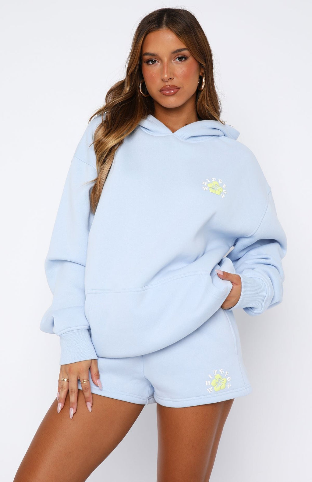 White Fox Keep Blooming Oversized Hoodie Blue