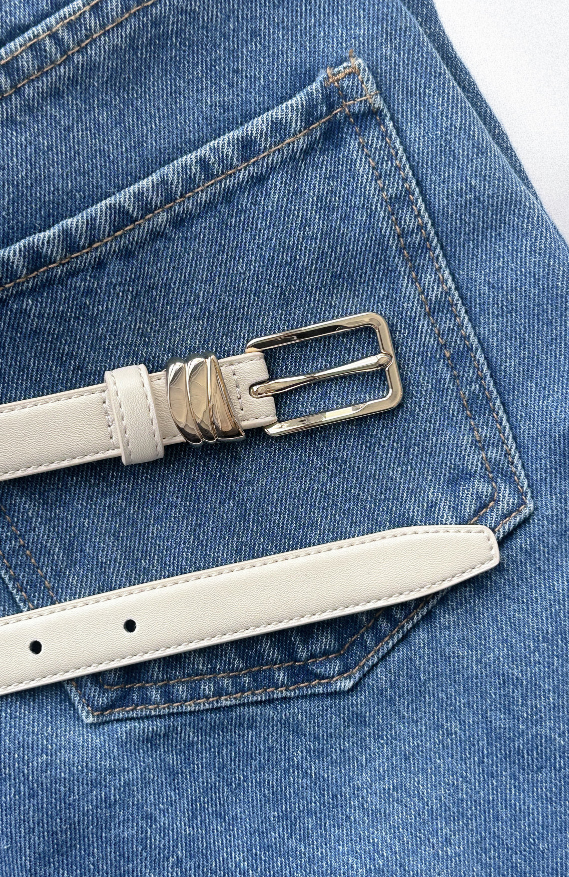 White Fox Hudson Belt Cream/Gold