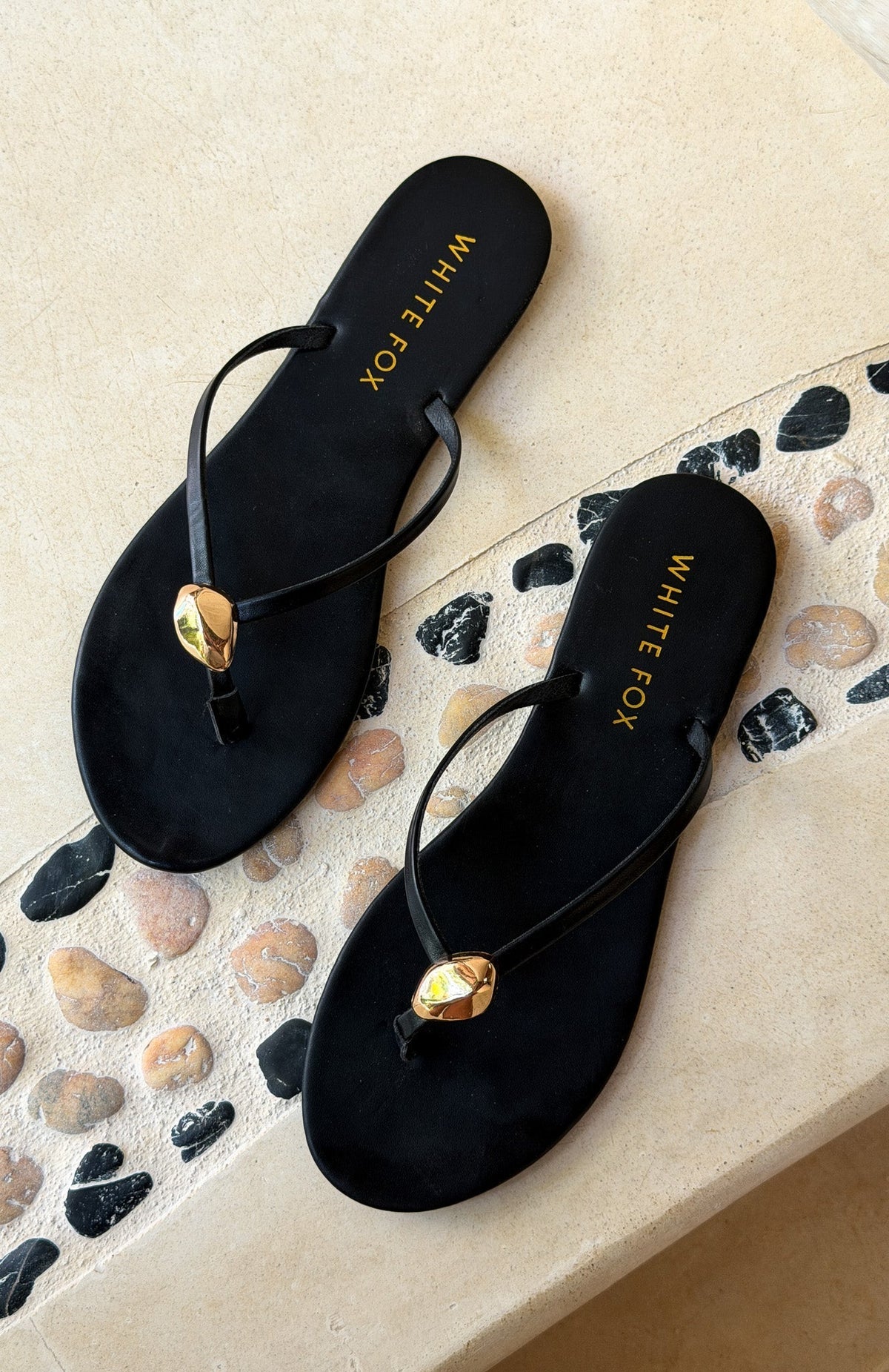 White Fox Colt Thong Sandals Black PU