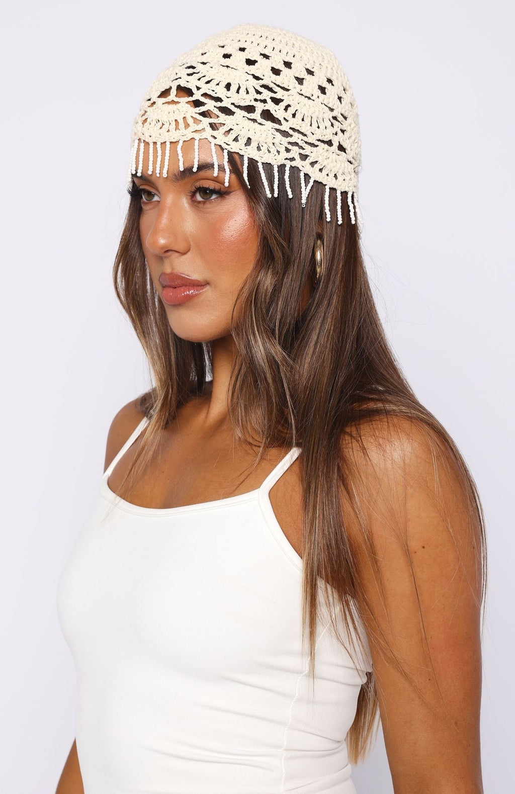 White Fox Maja Crochet Hat Cream