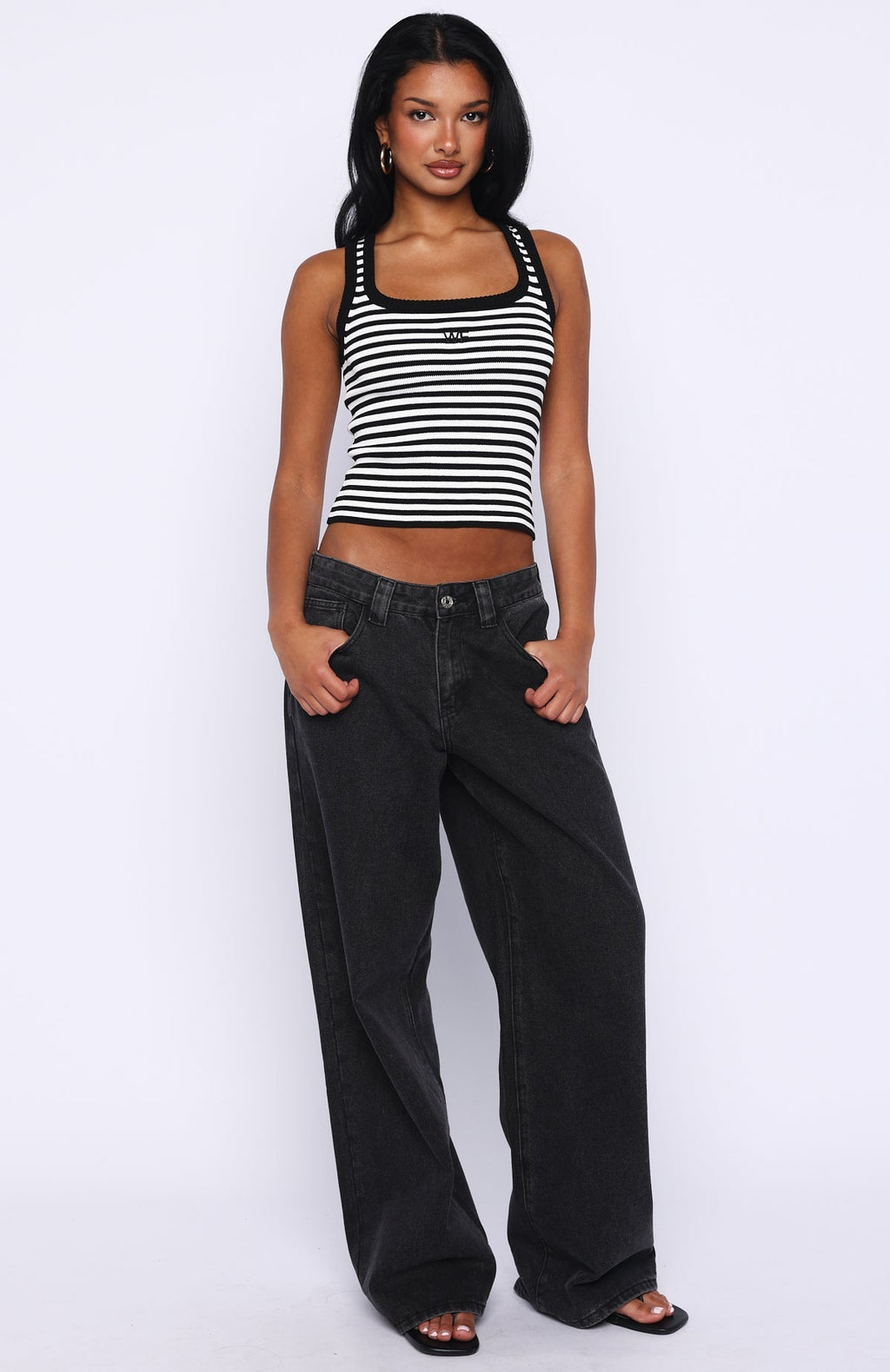 White Fox Wanting Problems Knit Top Black/White Stripe