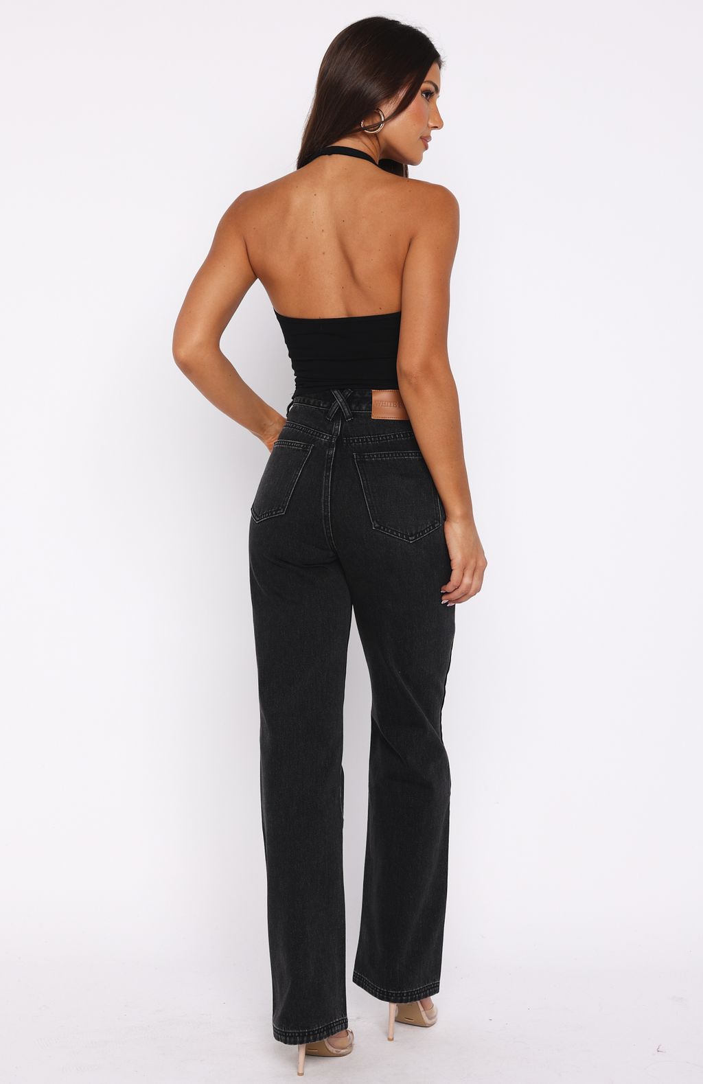 White Fox Alyssa High Rise Straight Leg Jeans Black Acid