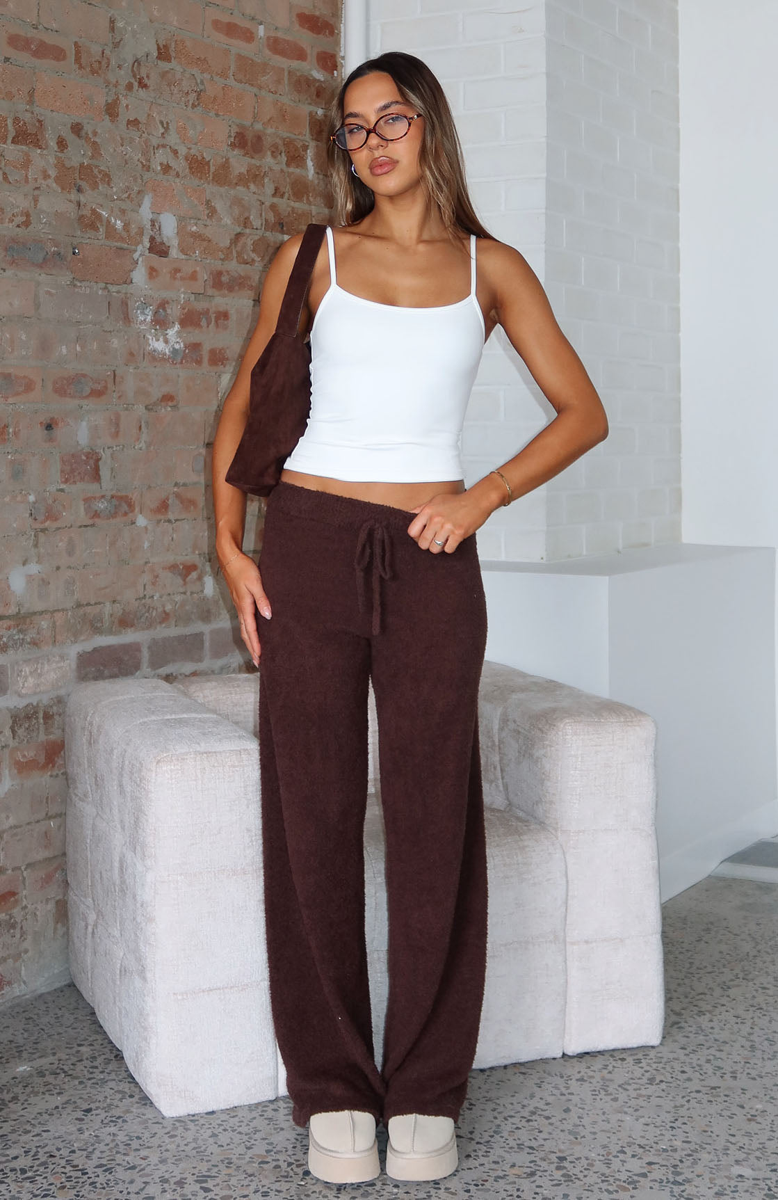 White Fox Act Natural Knit Pants Chocolate