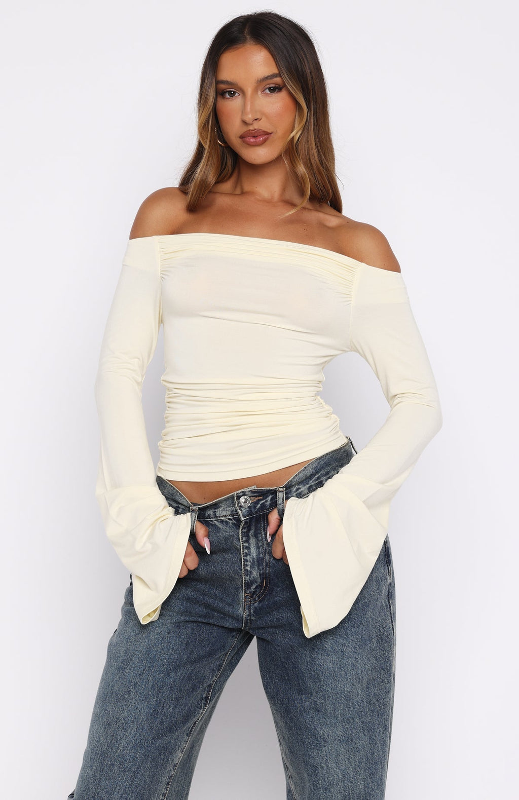 White Fox Perfect Night Long Sleeve Top Cream