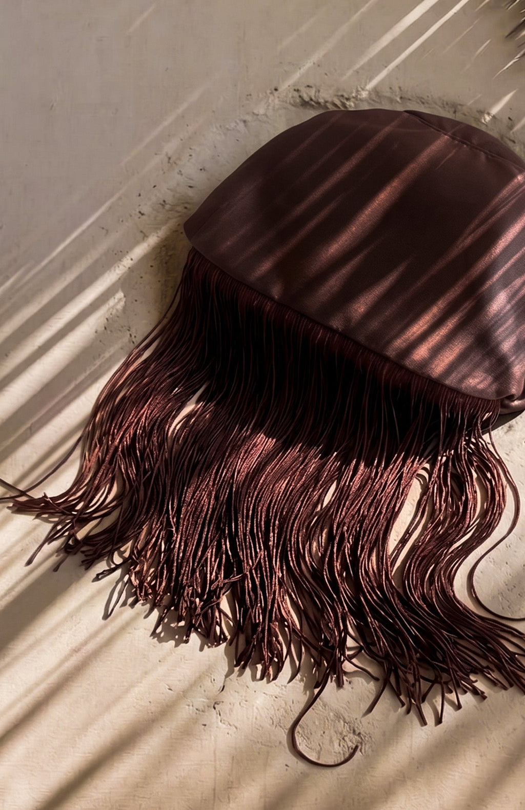 White Fox Xena Fringe Clutch Bag Dark Chocolate Satin