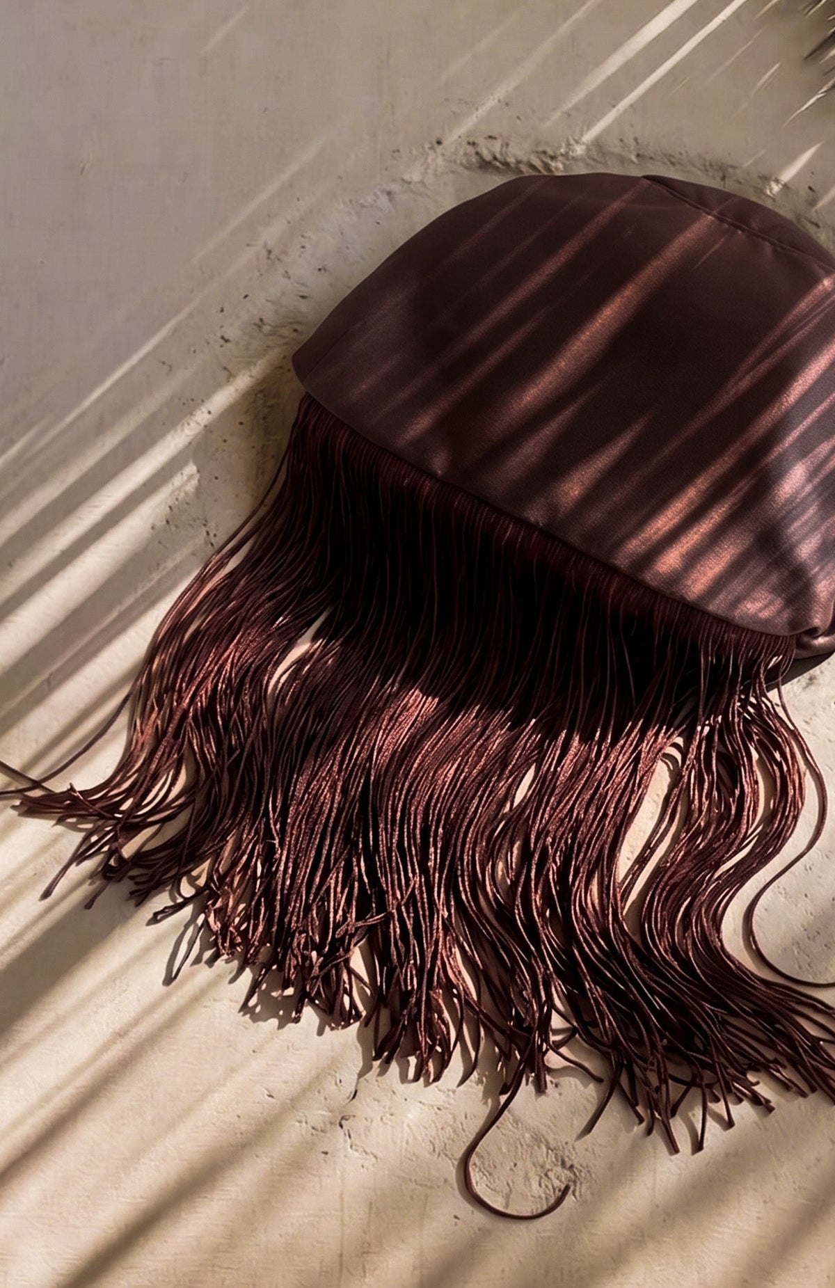 White Fox Xena Fringe Clutch Bag Dark Chocolate Satin