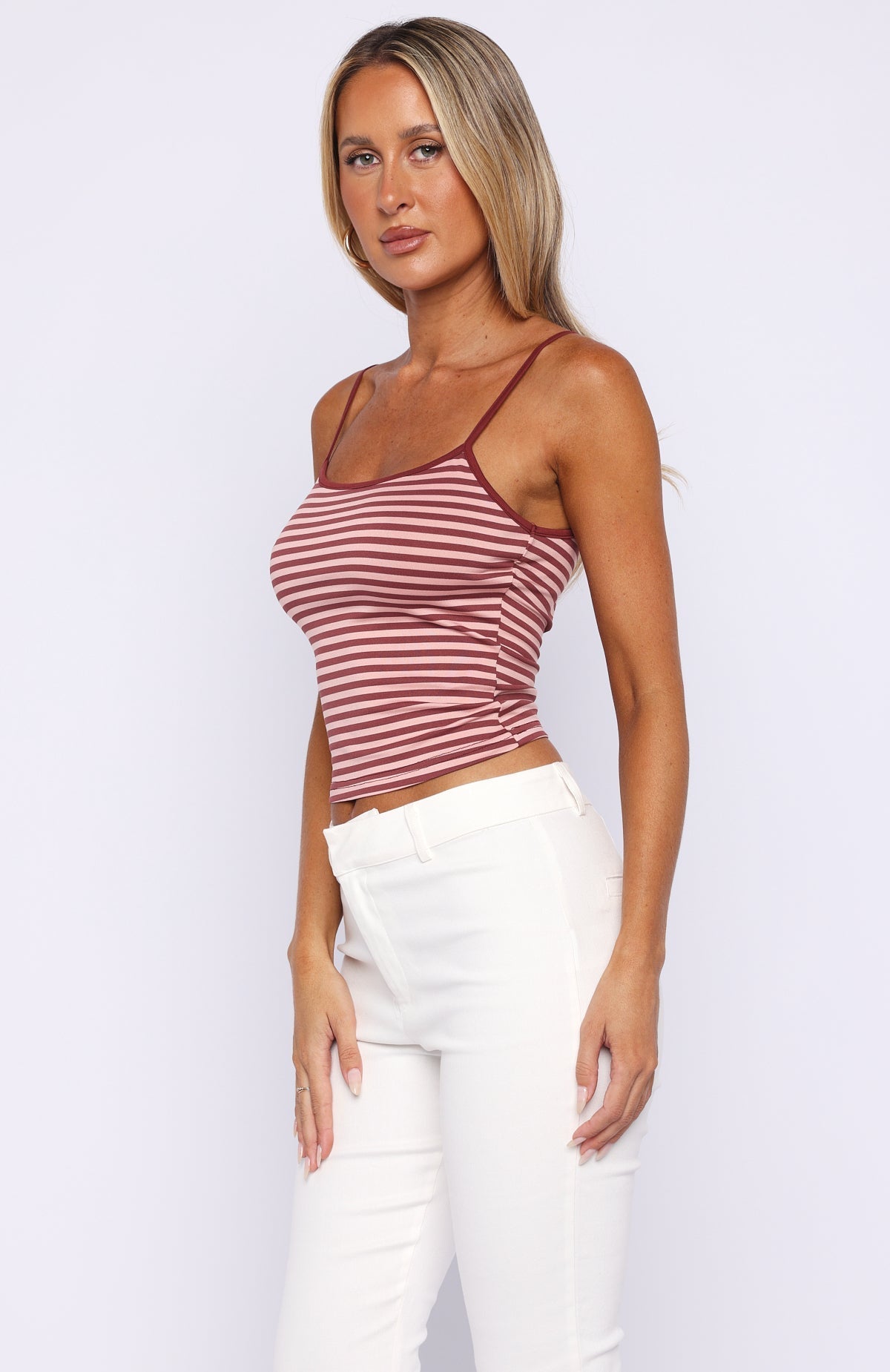 White Fox Just Let It Go Singlet Pink Stripe