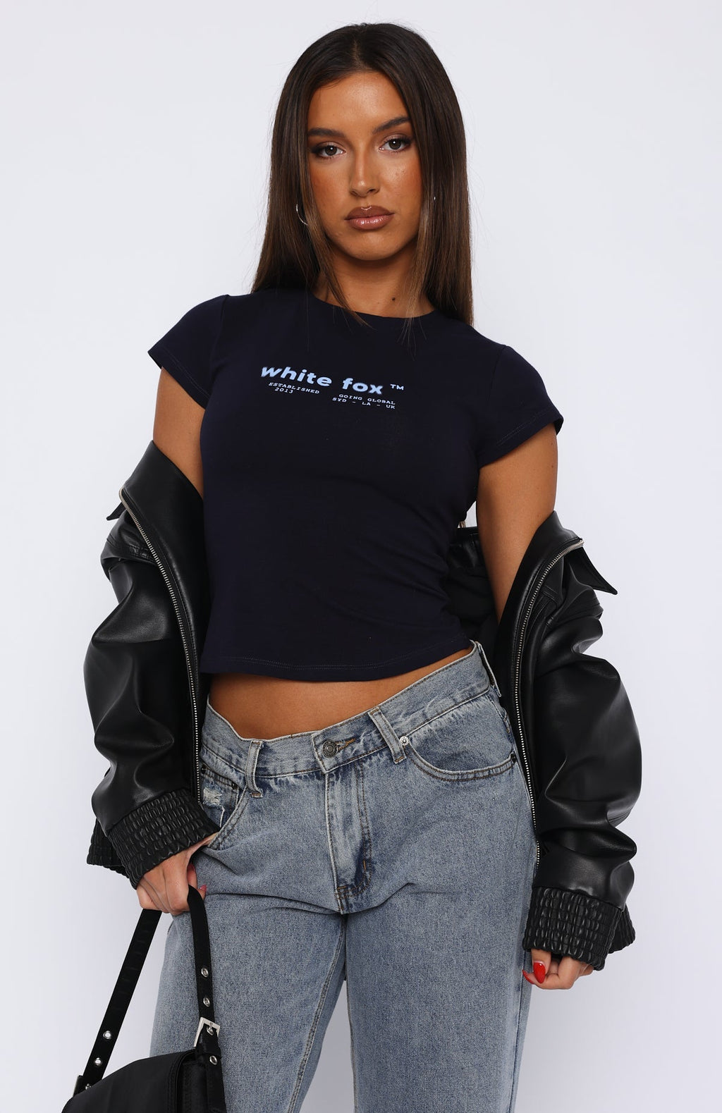 White Fox Going Global Baby Tee Navy