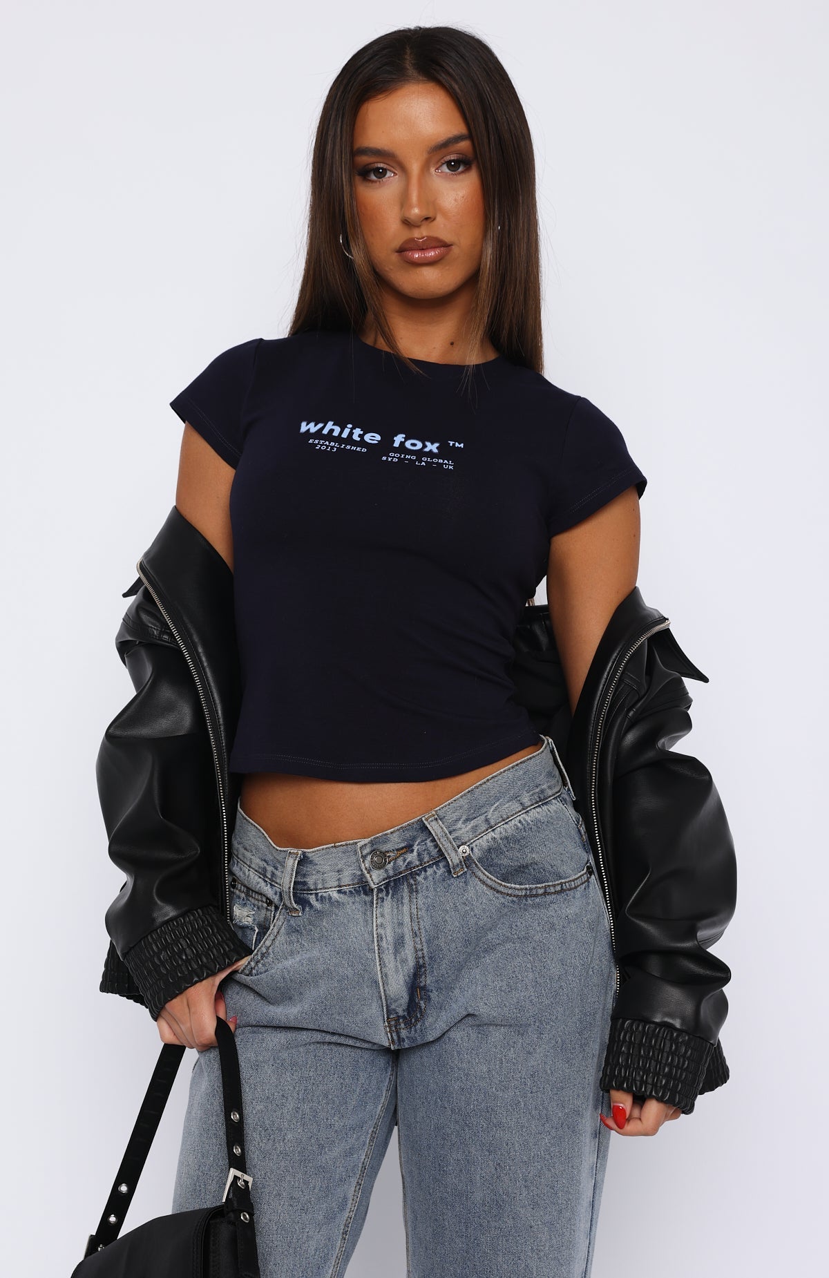 White Fox Going Global Baby Tee Navy