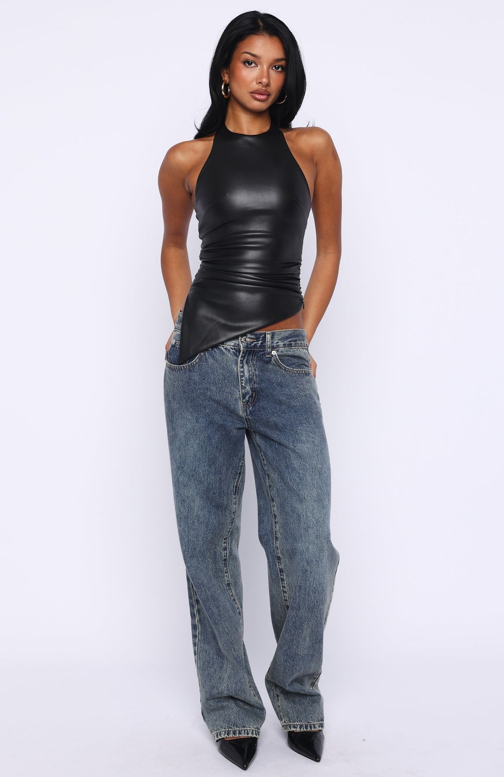 White Fox Sparks In Soho PU Halter Top Black
