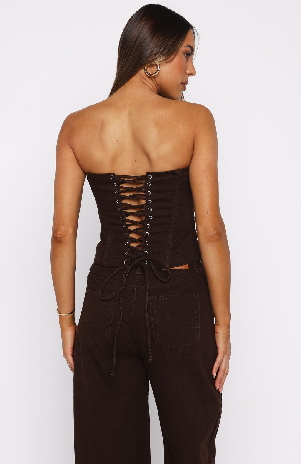 White Fox Be Mine Forever Denim Bustier Chocolate Wash
