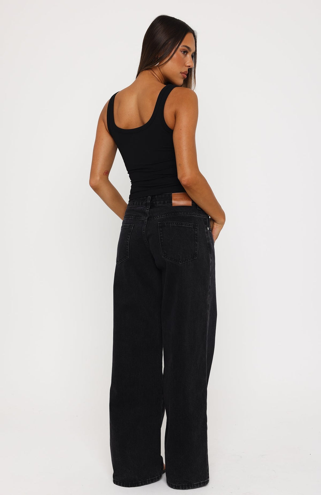 White Fox Maeve Low Rise Wide Leg Jeans Black Acid