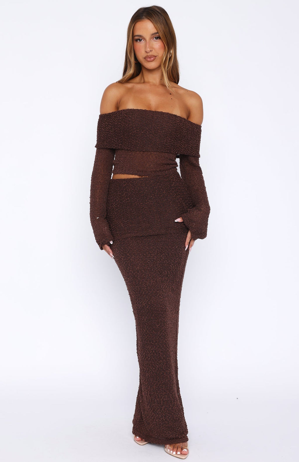 White Fox In Too Deep Knit Maxi Skirt Chocolate