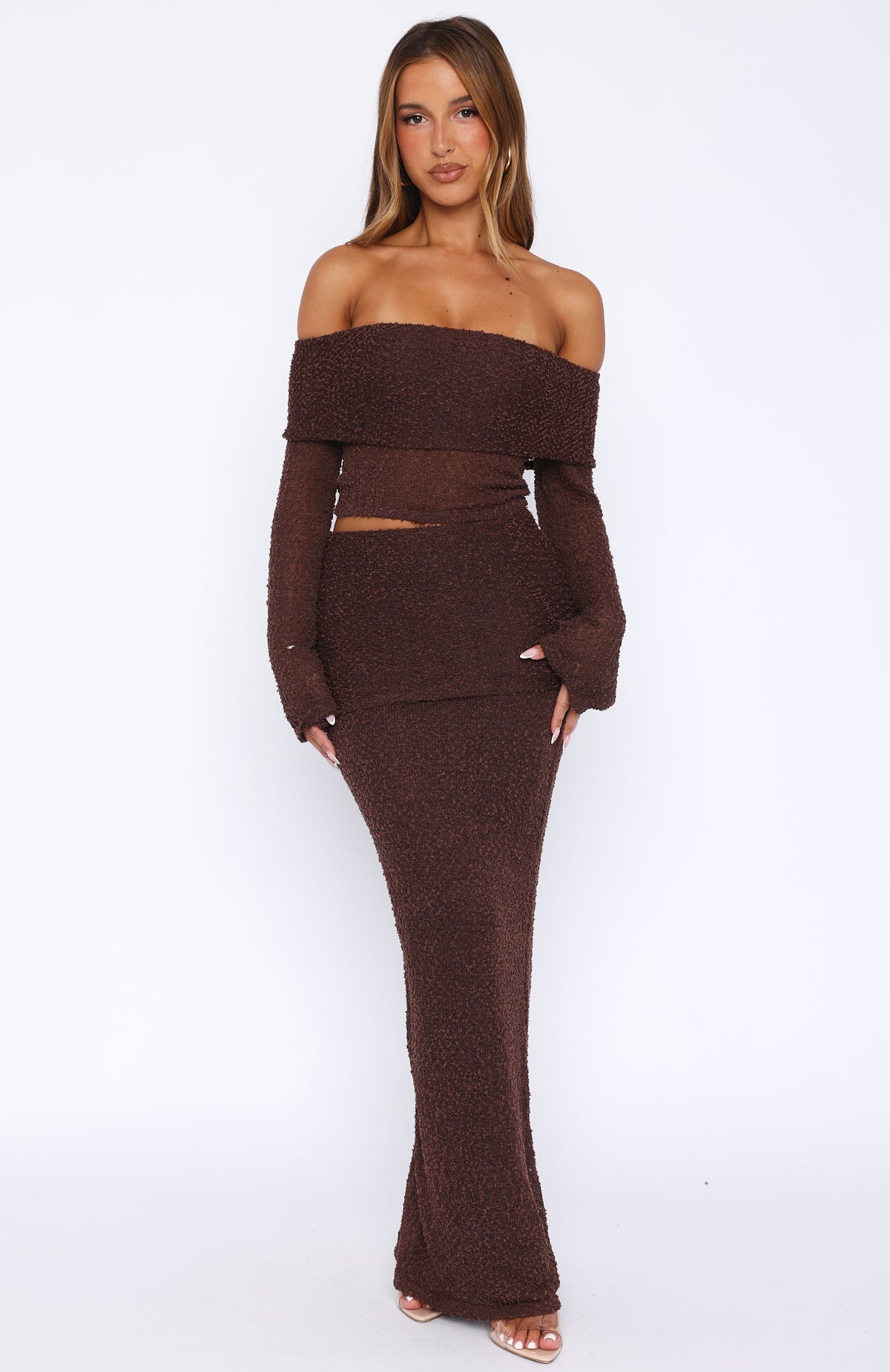 White Fox In Too Deep Knit Maxi Skirt Chocolate