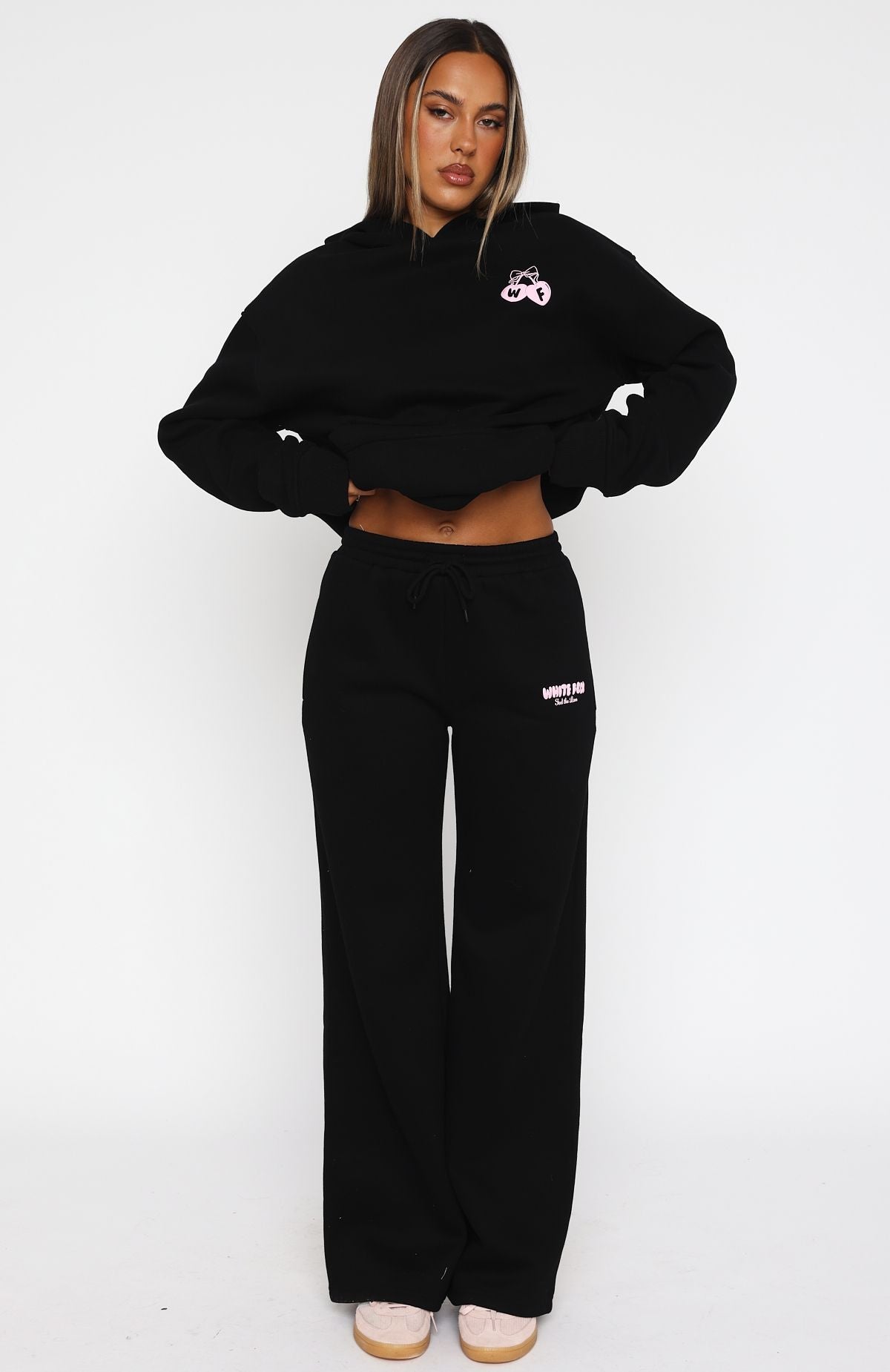 White Fox Feel The Love Wide Leg Sweatpants Black