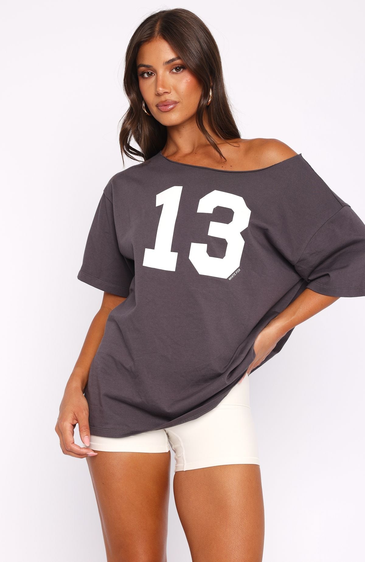 White Fox Trial Run Off Shoulder Oversized Tee Volcanic