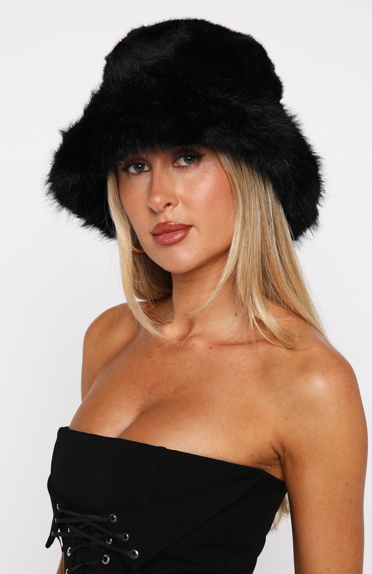 White Fox Trixie Faux Fur Hat Black