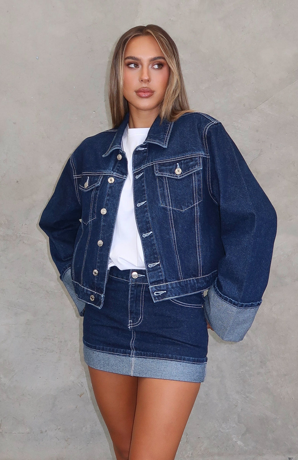 White Fox Charlotte Denim Jacket Dark Indigo