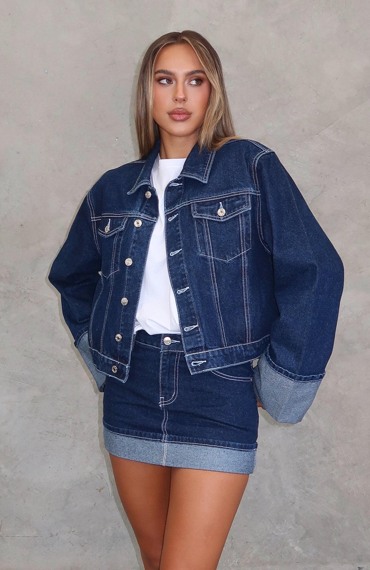 White Fox Charlotte Denim Jacket Dark Indigo