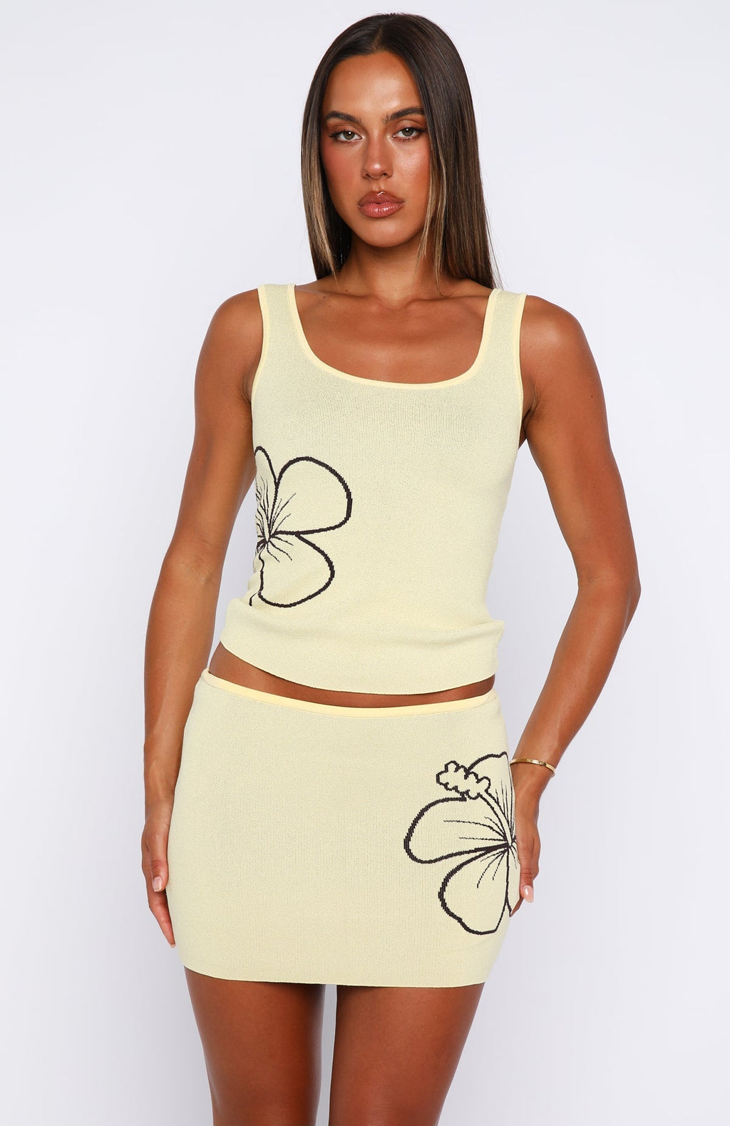 White Fox Kiss Me Later Knit Mini Skirt Lemon