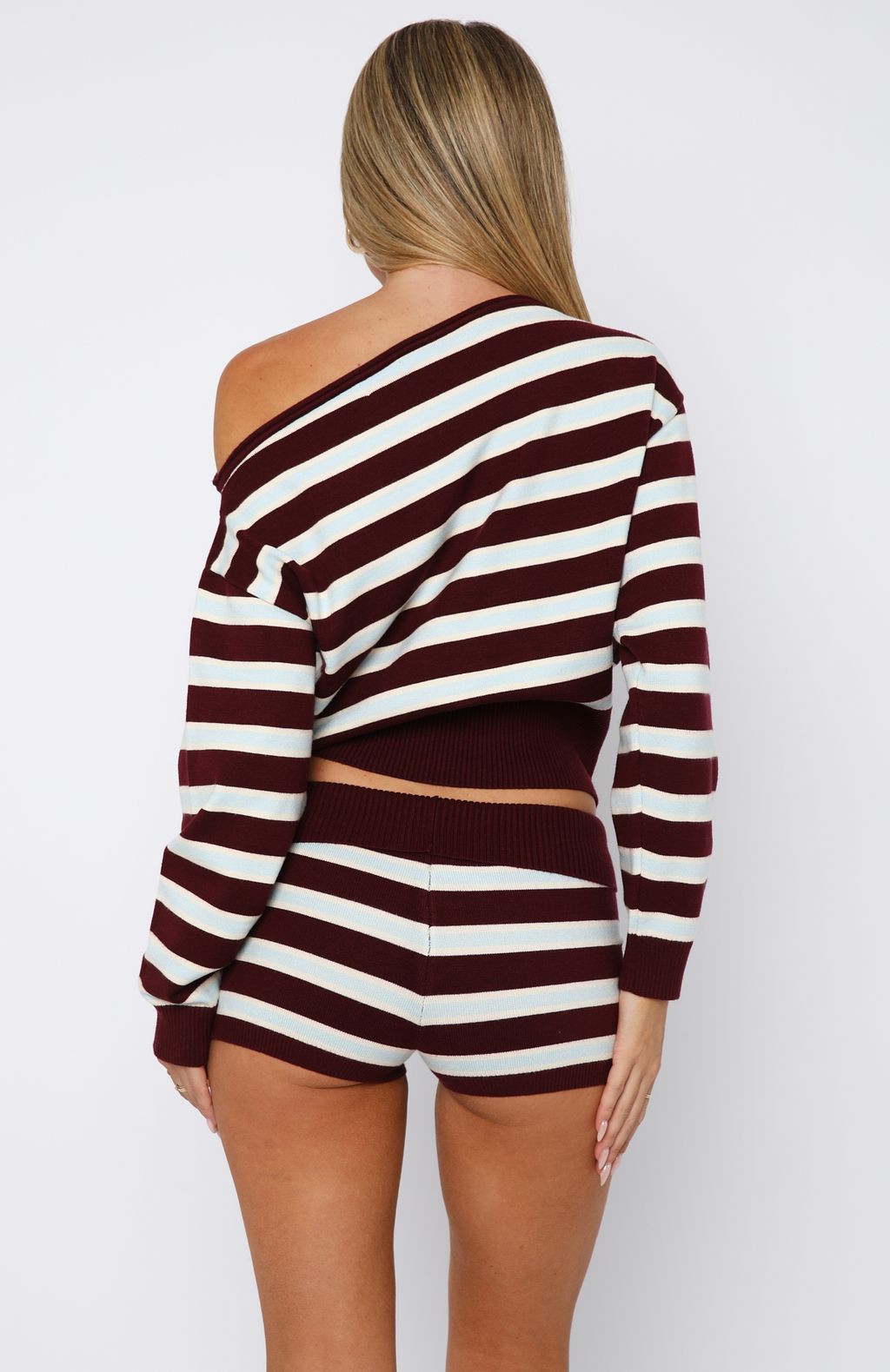White Fox Everything To Everybody Booty Shorts Burgundy Stripe