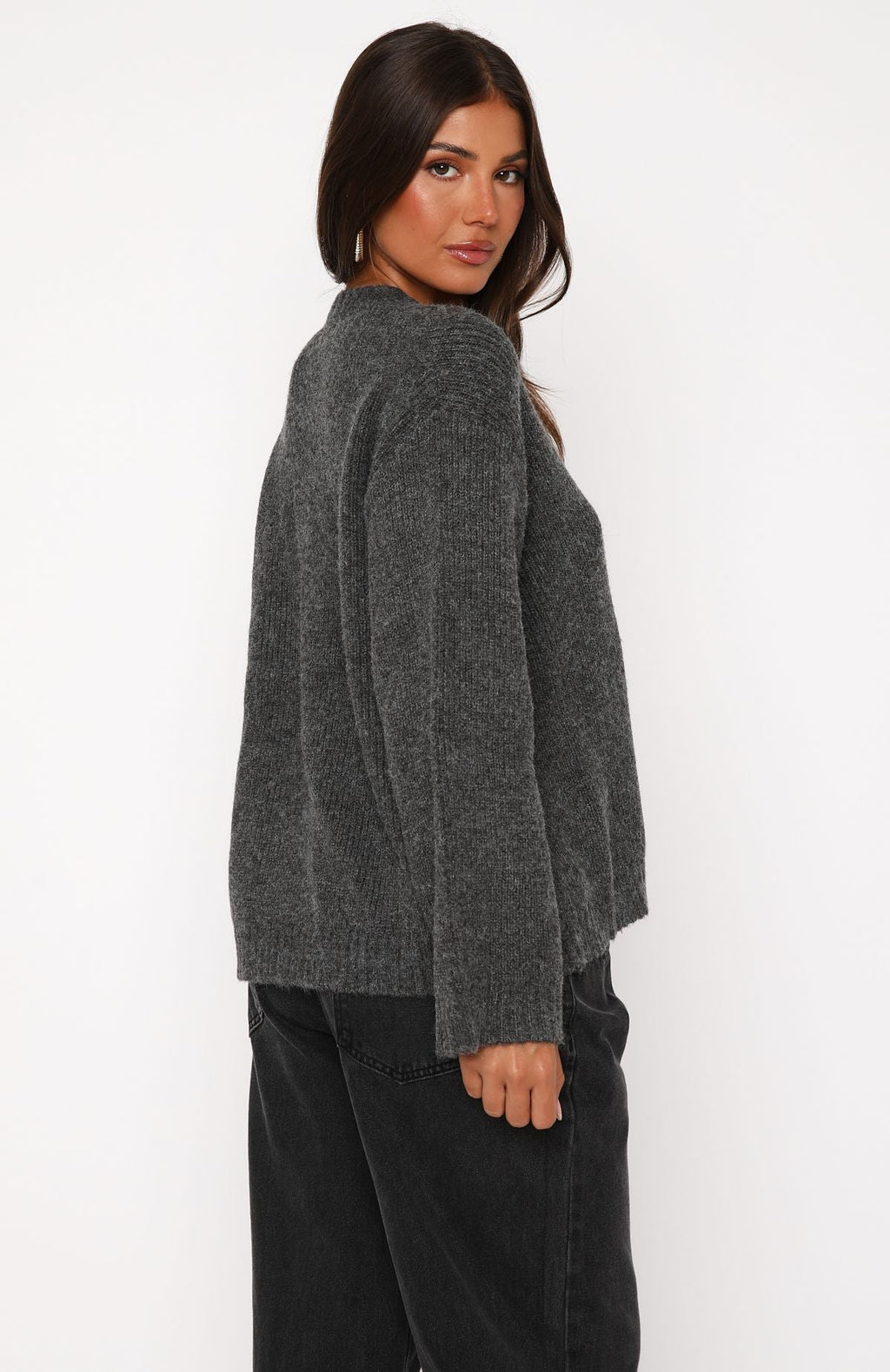 White Fox Flashback Knit Cardigan Charcoal