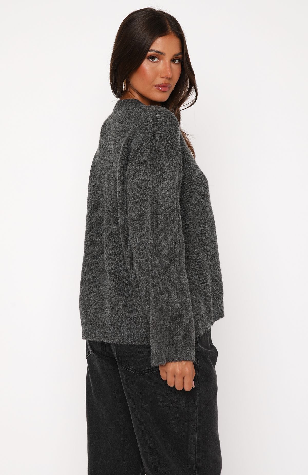 White Fox Flashback Knit Cardigan Charcoal