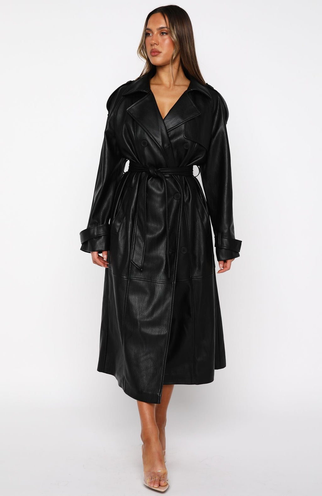 White Fox Do I Ever PU Trench Coat Black