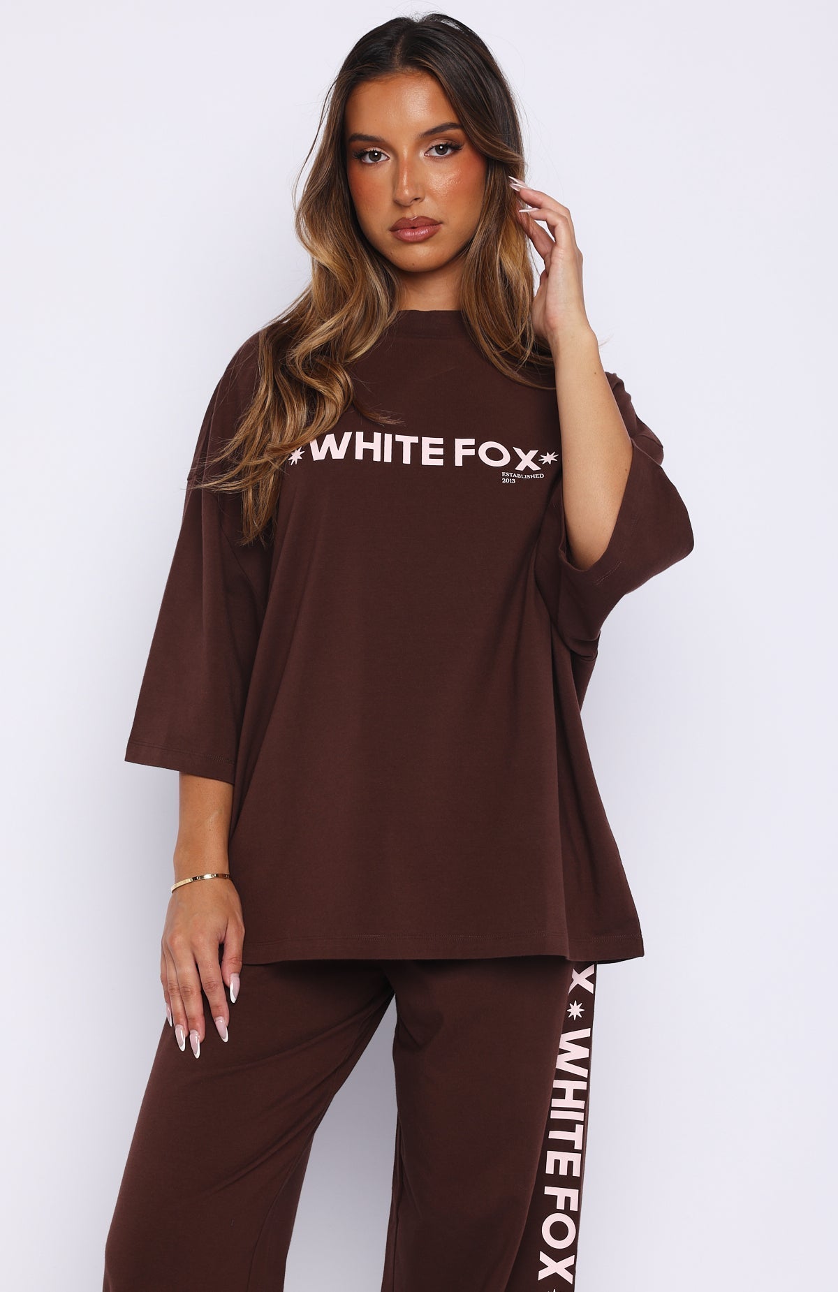 White Fox Tender Hearts Oversized Tee Chocolate