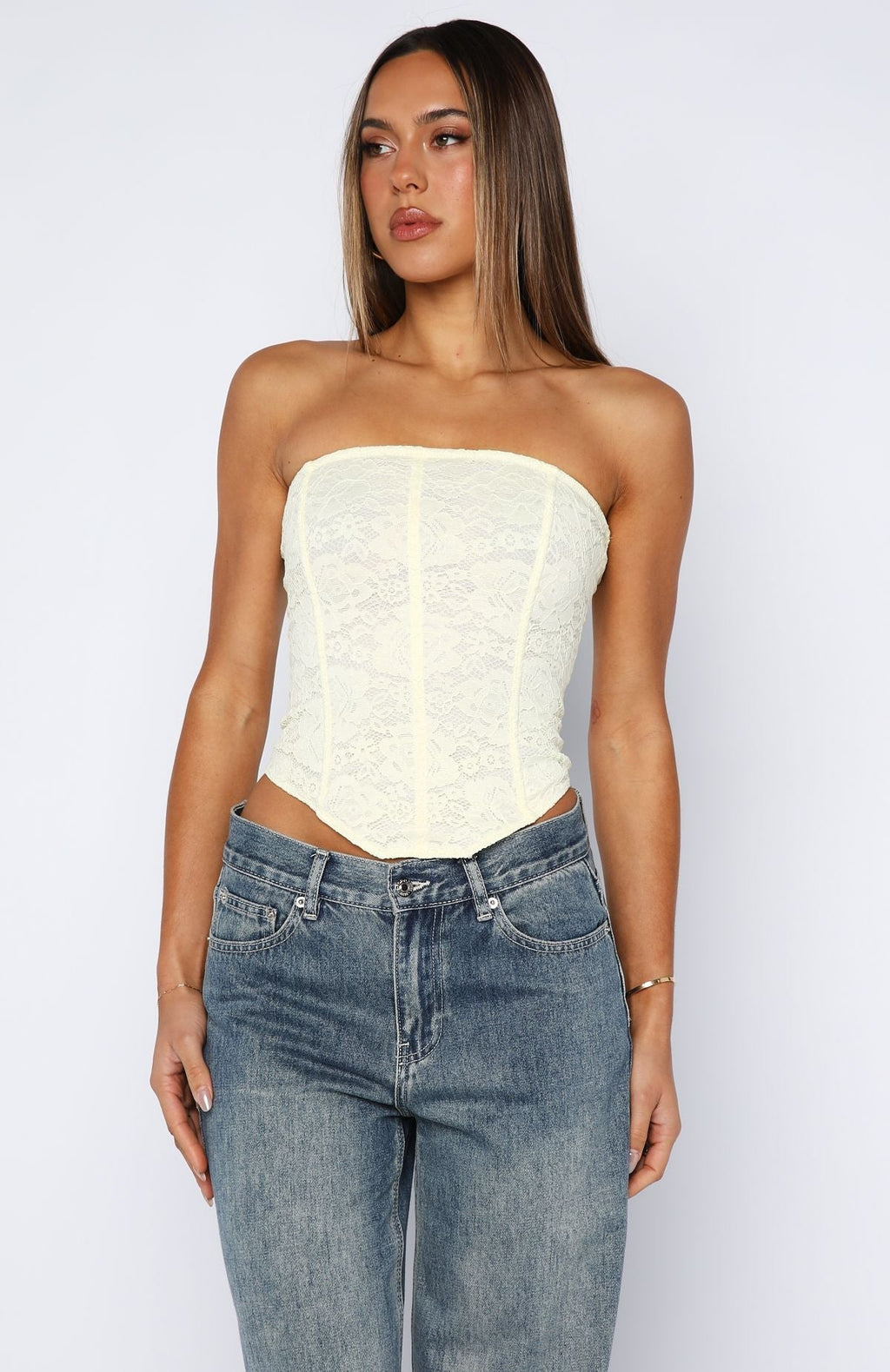 White Fox Play Your Part Strapless Bustier Lemon